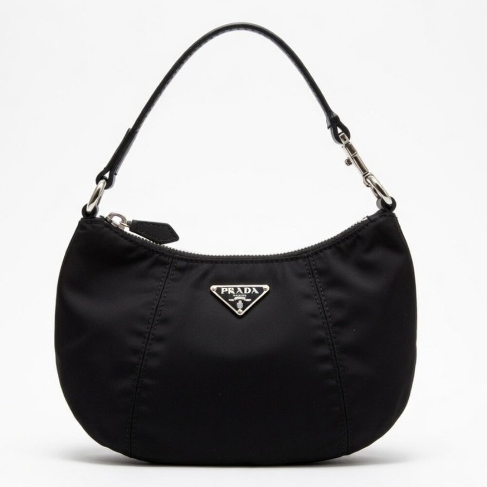 Prada Black Crescent Wristlet with Silver Hardware